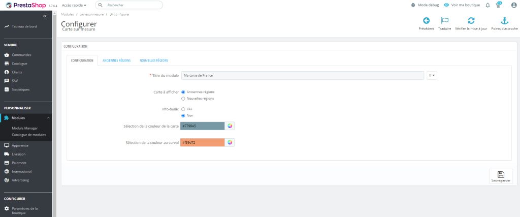 configuration carte de france prestashop